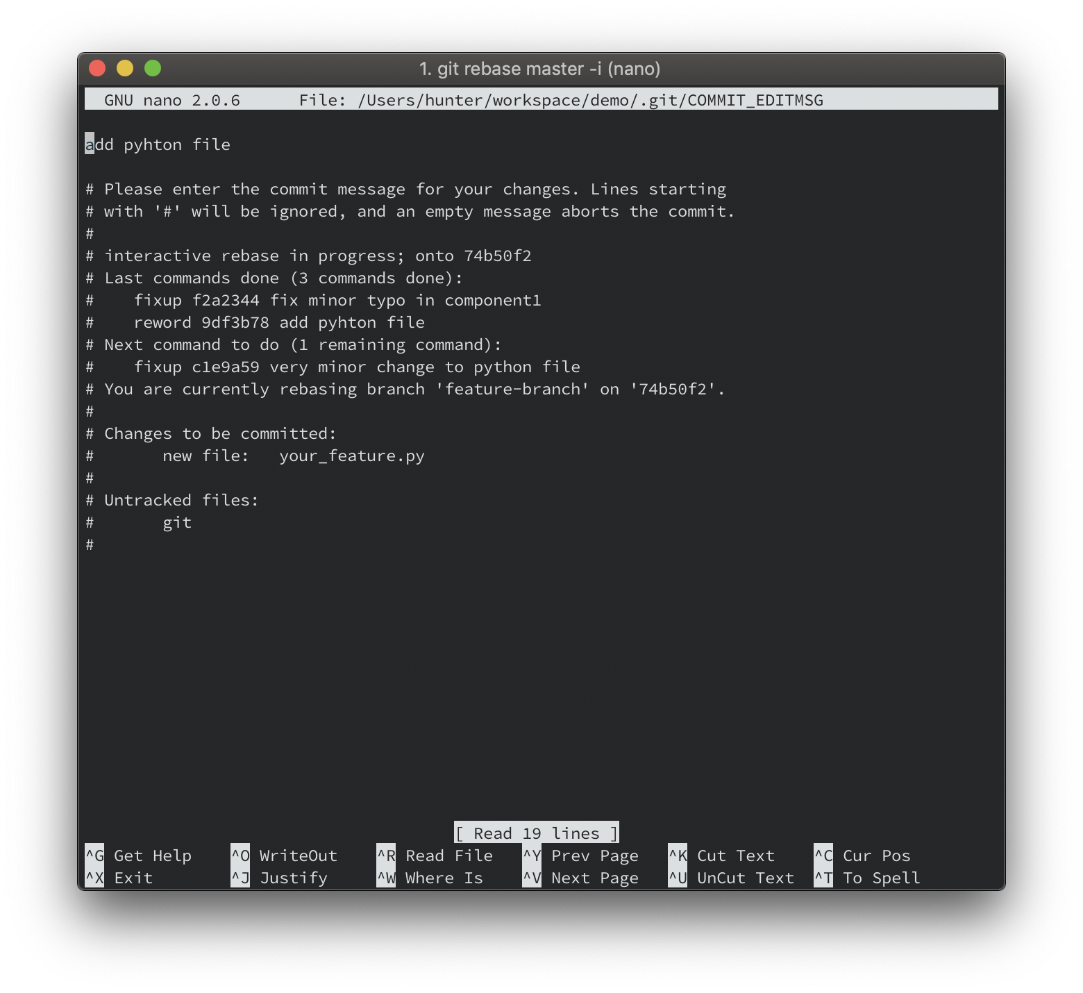 git rebase reword example git reword screenshot